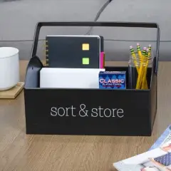 AuldHome Design Enamelware Farmhouse Caddy w/ Handle, Vintage Style Sort and Store Carryall