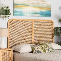 Queen Sakina Rattan Wall Mount Headboard Natural/Brown - bali & pari