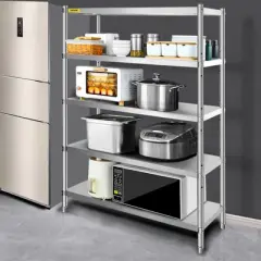 VEVOR Stainless Steel Shelves 48x18.5 Inch 5 Tier Adjustable Shelf Storage Unit Stainless Steel Rack Shelving Heavy Duty Shelving, Silver