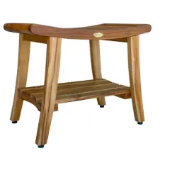 EcoDecors&reg; Harmony&reg; 24" Teak Wood Shower Bench with Shelf and LiftAide&reg; Arms in EarthyTeak Finish