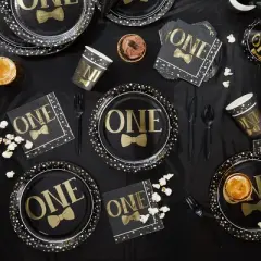 Blue Panda 48 Pack Black One Disposable Paper Plates for 1st First Birthday Party Supplies Decorations, 9 in