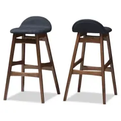 2pc 30" Fabric Upholstered Wood Finishing Barstool Dark Blue - Baxton Studio