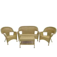 Northlight 4 Piece Honey Brown Wicker Loveseat Chairs and Table Patio Furniture Set 50"