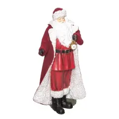Transpac 12.75 in Multicolor Fuzzy Santa Figurine with Watch Christmas Decorative Object Polyresin