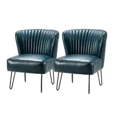 Set of 2 Eustacio Mid-back Vegan Leather Accent Side Chair | Karat Home-TURQUOISE