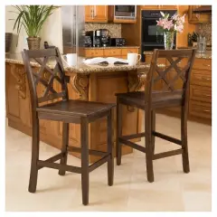Set of 2 26.25" Naples Acacia Wood Counter Height Barstool Brown Mahogany - Christopher Knight Home