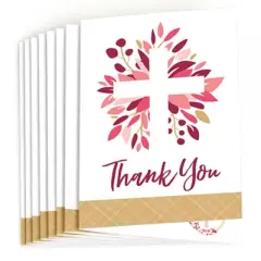 Big Dot of Happiness Pink Elegant Cross - Girl Religious Party Thank You Cards (8 count)