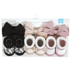 Hudson Baby Infant Girl Headband and Socks Giftset, Taupe Pink, One Size