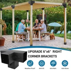 Pergola Brackets Kit for 6"x 6" (Actual 5.6" X 5.6") Lumber,4Pcs 3-Way Heavy Duty Steel Corner Bracket Woodworks Kit for Gazebo,Patio Pergolas