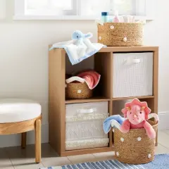 Braided Water Hyacinth with Tufted Embroidery Medium Round Storage Basket - Cloud Island&trade;