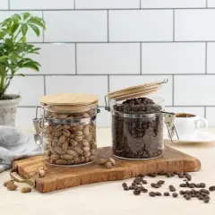 JoyJolt Kitchen Storage Jars with Airtight Bamboo Clamp Lids - 19 oz - Set of 2
