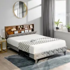 Costway Bed Frame Upholstered Platform Mattress Foundation with Storage Headboard