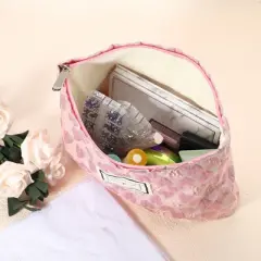 Unique Bargains Women's Zipper Love Makeup Bags and Organizers Pink