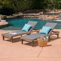 Summerland 2pk Wood & Mesh Chaise Lounge: Patio Seating, Weather-Resistant - Christopher Knight Home