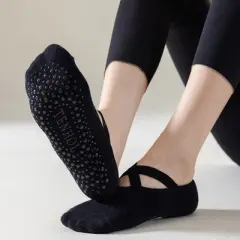 Anna-Kaci Women's 3-Pack Ballet Style Grip Socks with Crisscross Elastic and Non-Slip Soles for Barre Pilates Yoga