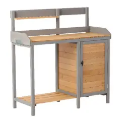 PAGED Outdoor Potting Bench, Wooden Potting Table with Cabinet and Spacious Surface for Backyard Garage, Workshop & Outdoor Use