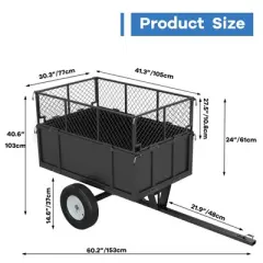 Heavy Duty 750 Lbs Capacity Mesh Steel Garden Cart 17 Cu Ft ATV Dump Trailer with Removable Sides, Pneumatic Tires, Yard Cart for Hauling Firewood