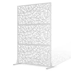 TOAOTBNBO Metal Privacy Screen with Stand, Decorative Privacy Fence Panels with Net Pattern, Outdoor Privacy Screen for Garden, White