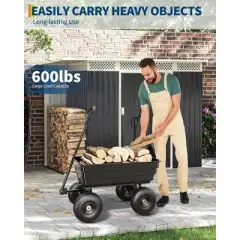 Poly Dump Cart - Heavy Duty 600lbs Garden Cart with Quick-Release Dumping & No-Flat 10" Tires, Utility Wagon for Yard Work, Landscaping, Gardening