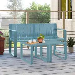 Tangkula 3 PCS Patio Furniture Set w/1 Loveseat & 2 Side Tables All-Weather Bistro Set Blue