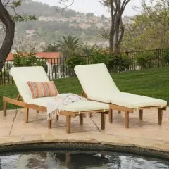 GDFStudio Alisa Outdoor Acacia Wood Armless Adjustable Chaise Lounges with Cushion (Set of 2)