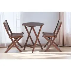 VASIP 3-Piece Acacia Wood Bistro Set, Folding Patio Furniture for Garden Backyard Balcony Porch w/ 1 Coffee Table and 2 Foldable Chairs