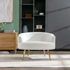 Armchair Accent Tub Barrel Chair With Gold Metal Legs-ModernLuxe