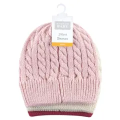 Hudson Baby Family Knitted Caps 3pk, Pink Cream