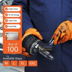 1st Choice Orange Disposable Nitrile Gloves with Raised Diamond Grip- Medium Duty, Industrial Grade - Perfect for Mechanics, Household Cleaning & More