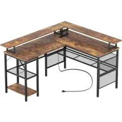 Aheaplus L Shape Computer Desk with Monitor Stand, Reversible Gaming Desk with Charge Station and LED Light