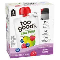 Too Good & Co. Kids' Pear Berry Traditional Yogurt Pouches - 14oz/4ct