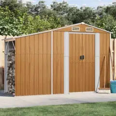 vidaXL Galvanized Steel Garden Shed in Brown - Ample Storage Space for Outdoor Use with Flexible Access and Ventilation