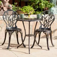 Christopher Knight Home Nassau Outdoor Vintage Style Cast Aluminum Bistro Set with Tulips