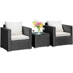 Costway 3PCS Patio wicker Furniture Set Conversation Rattan Sofa Set w/Cushion Garden