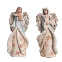 Transpac Seaside Angel Figurine Set of 2 Coastal Decorative Objects for Christmas Indoor Tabletop Decor Gift Giving