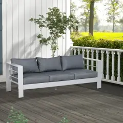 Outsunny Aluminum Cushioned Patio Furniture, Wide Armrests Outdoor Sofa, for Garden, Balcony