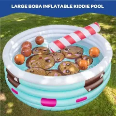 Large Inflatable Kiddie Pool for Kids & Family- 5.5 FT Backyard Swimming Pool w Mini Boba Beach Balls & Pool Noodle Straw- Toddlers & Kids 3+