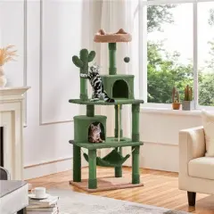 Yaheetech 62.5" H Cat Tree Cat Tower with Natural Sisal for Small- to Medium-sized Cats Green/Brown