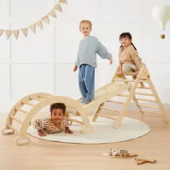 Tiny Land&reg; Pikler Triangle 7-in-1 Montessori Climbing Set