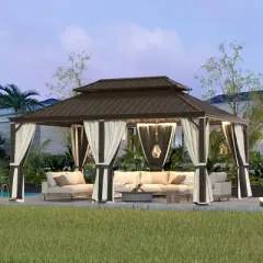 EROMMY 12' X 18' Hardtop Gazebo Aluminum Frame Gazebo with Galvanized Steel Double Roof