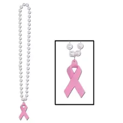 Beistle Beads w/Pink Ribbon Medallion, 40", (4/Pkg) Multicolored