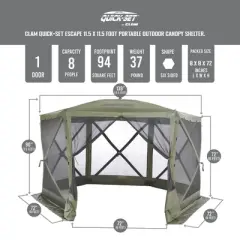 Clam Quick-Set Portable Pop-Up Camping Gazebo Screen Tent with Canopy Shelter with Ground Stakes and Carry Bag