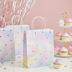 Blue Panda 24 Pack Pastel Tie Dye Medium Paper Gift Bags with Handles for Boutique, Small Business, Birthday Party Favors, 10x8x4 In