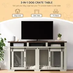 Acekool Double Dog Crate Furniture - 71" Kennel TV Stand with Storage