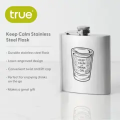 True Keep Calm Flask - Stainless Steel Flask Metal - Engraved Flask for Men - Novelty Gift 6oz Screw Top Set of 1