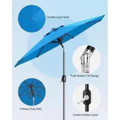 9FT Outdoor Patio Umbrella, Heavy-Duty Steel Frame with Crank & Tilt, UV Block Waterproof Canopy for Garden, Pool & Deck