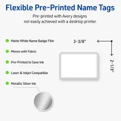 Avery Adhesive Name Badges, Silver Border, 2-1/3" x 3-3/8", 80ct