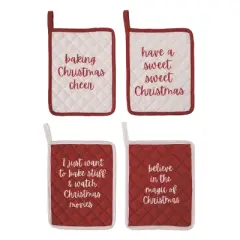 Transpac Christmas Humor Pot Holder Set of 4 Cotton Kitchen Textiles Holiday Home Decorations