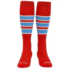 PEAR SOX Striped OTC Baseball, Softball, Football Socks - Scarlet Red, White, Sky Blue (C)