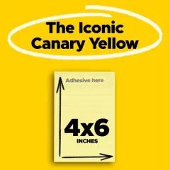 Post-it 4pk 4" x 6" Lined Super Sticky Notes 45 Sheets/Pad - Canary Yellow: Notepad, Post Its Notes Pads, College Rule